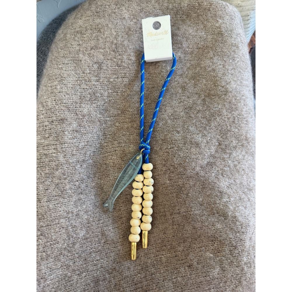 Madewell Fish Bag Charm Blue Paracord Beaded Keychain OA715 New